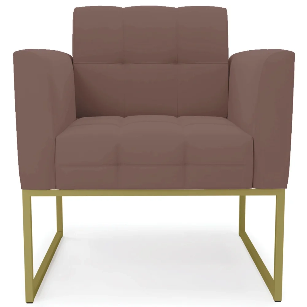 Poltrona Decorativa Base Industrial Dourado Ana Veludo Rosê - Ibiza
