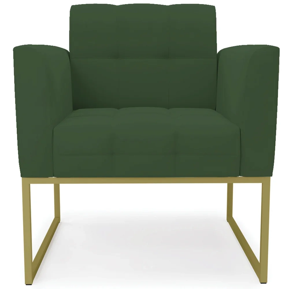 Poltrona Decorativa Base Industrial Dourado Ana Veludo Verde - Ibiza