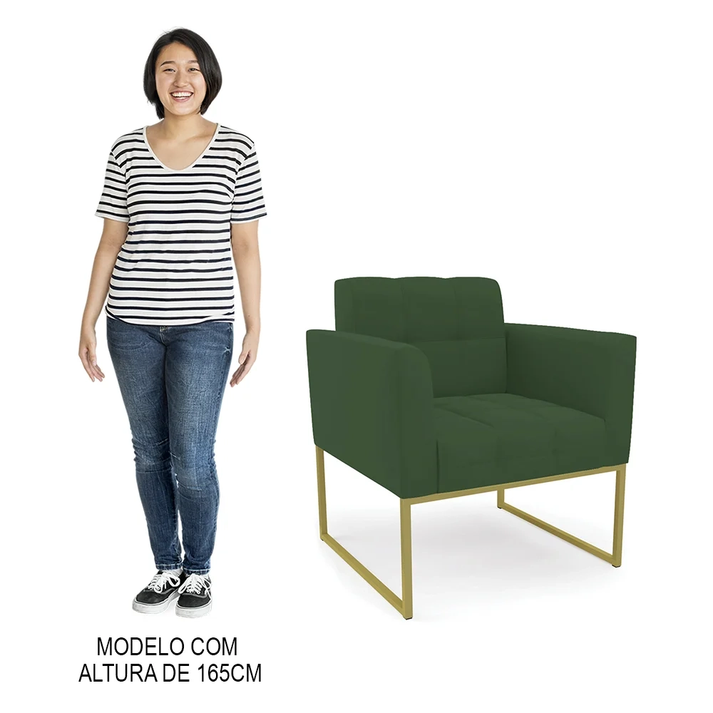 Poltrona Decorativa Base Industrial Dourado Ana Veludo Verde - Ibiza