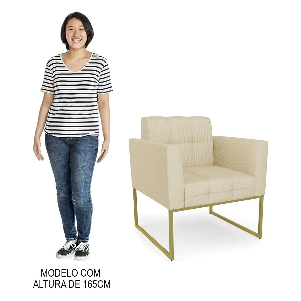 Poltrona Base Industrial Dourado Kit 2 Ana Veludo Luxo Off White - Ibiza