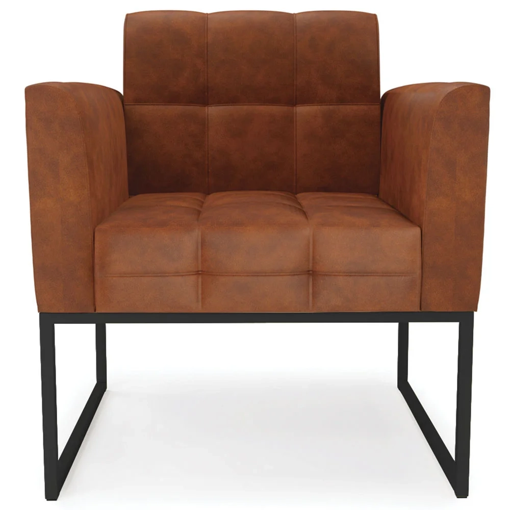 Poltrona Decorativa Base Industrial Preto Ana Sintético PU Nozes - Ibiza