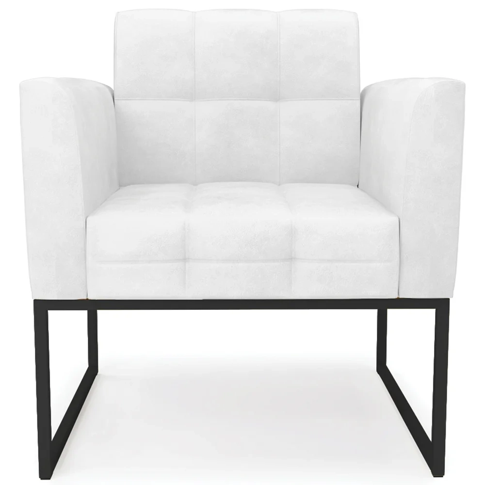 Poltrona Base Industrial Preto Kit 2 Ana Sintético PU Branco - Ibiza