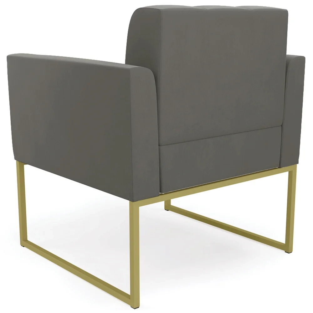 Poltrona Decorativa Base Industrial Dourado Ana Suede Grafite - Ibiza