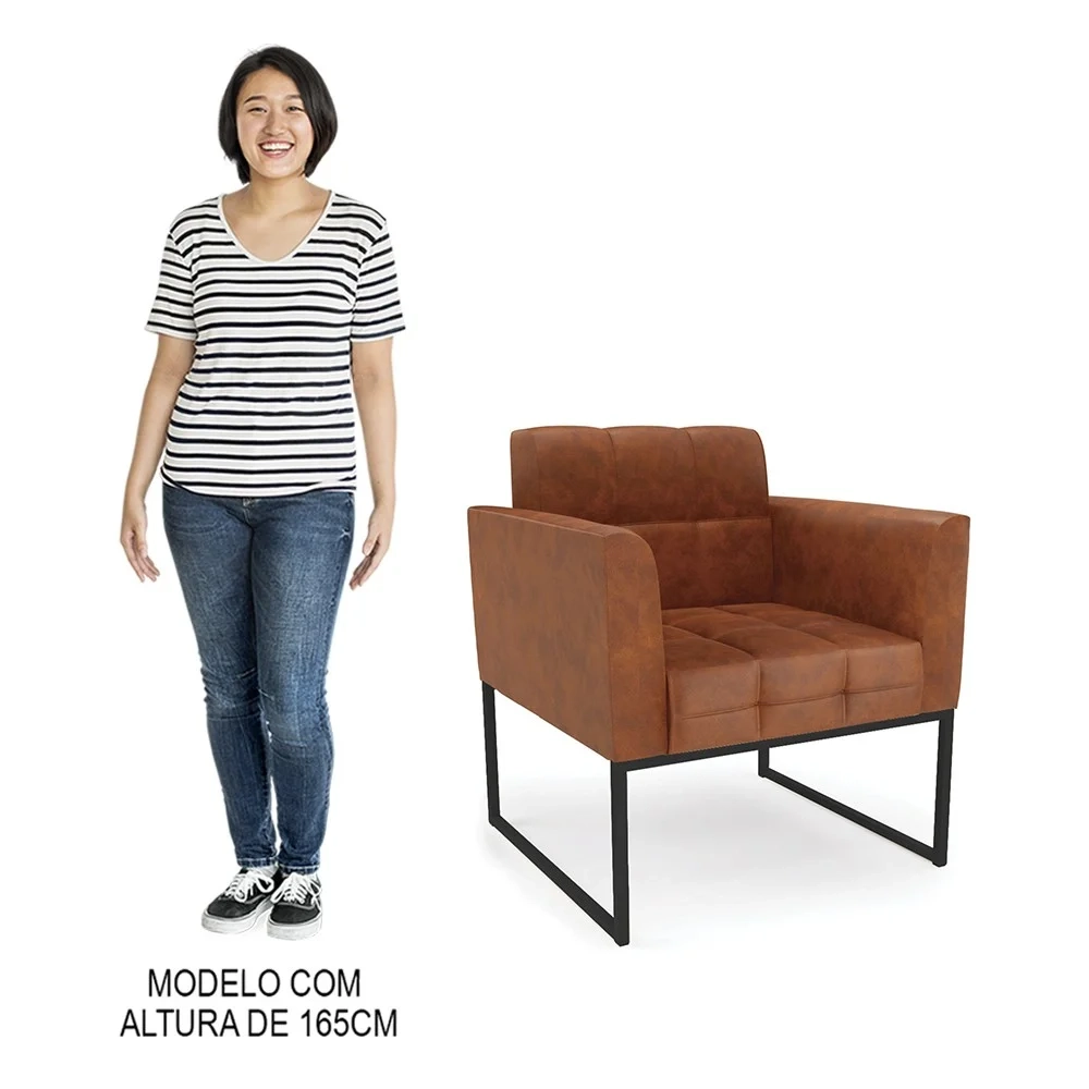 Poltrona Base Industrial Preto Kit 2 Ana Sintético PU Nozes - Ibiza