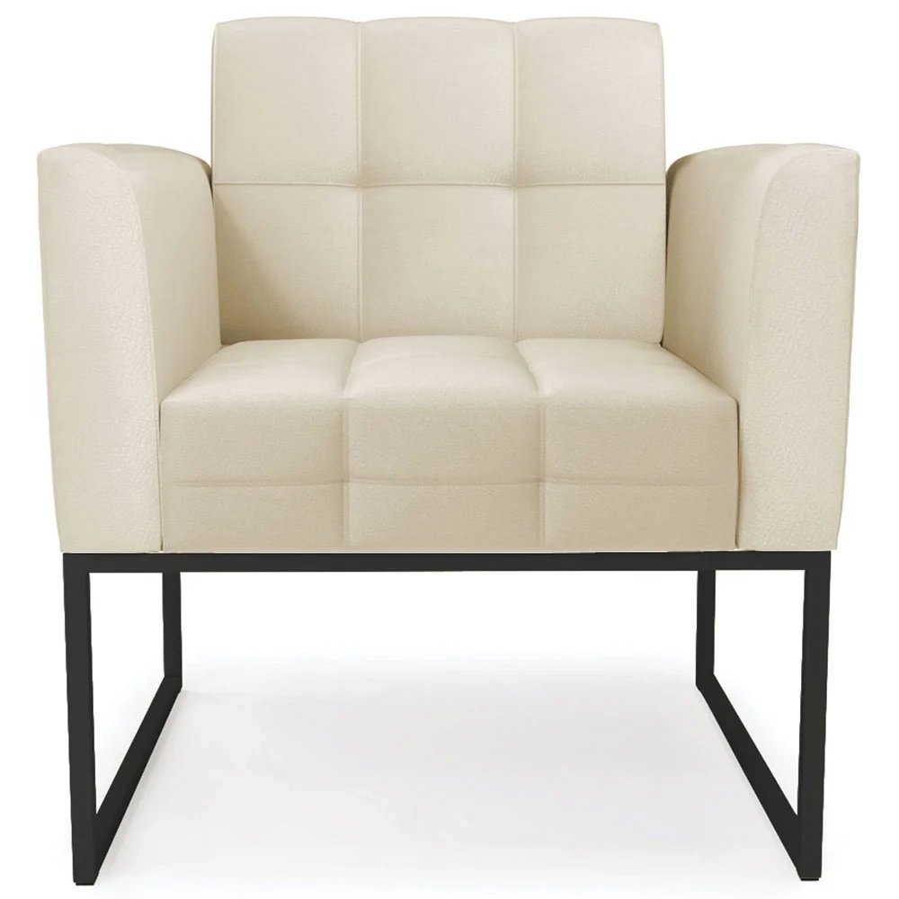 Poltrona Decorativa Base Industrial Preto Ana Sintético Bege - Ibiza