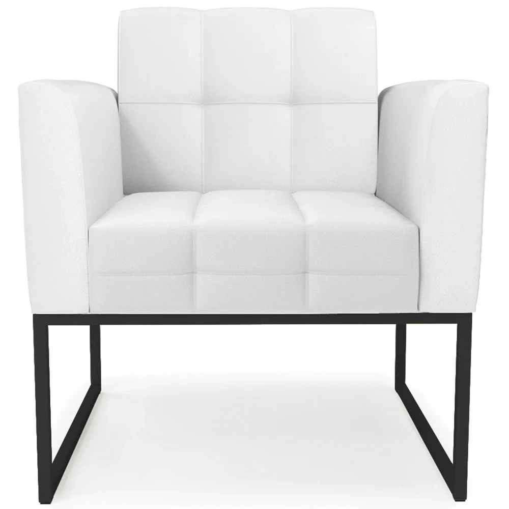 Poltrona Decorativa Base Industrial Preto Ana Sintético Branco - Ibiza