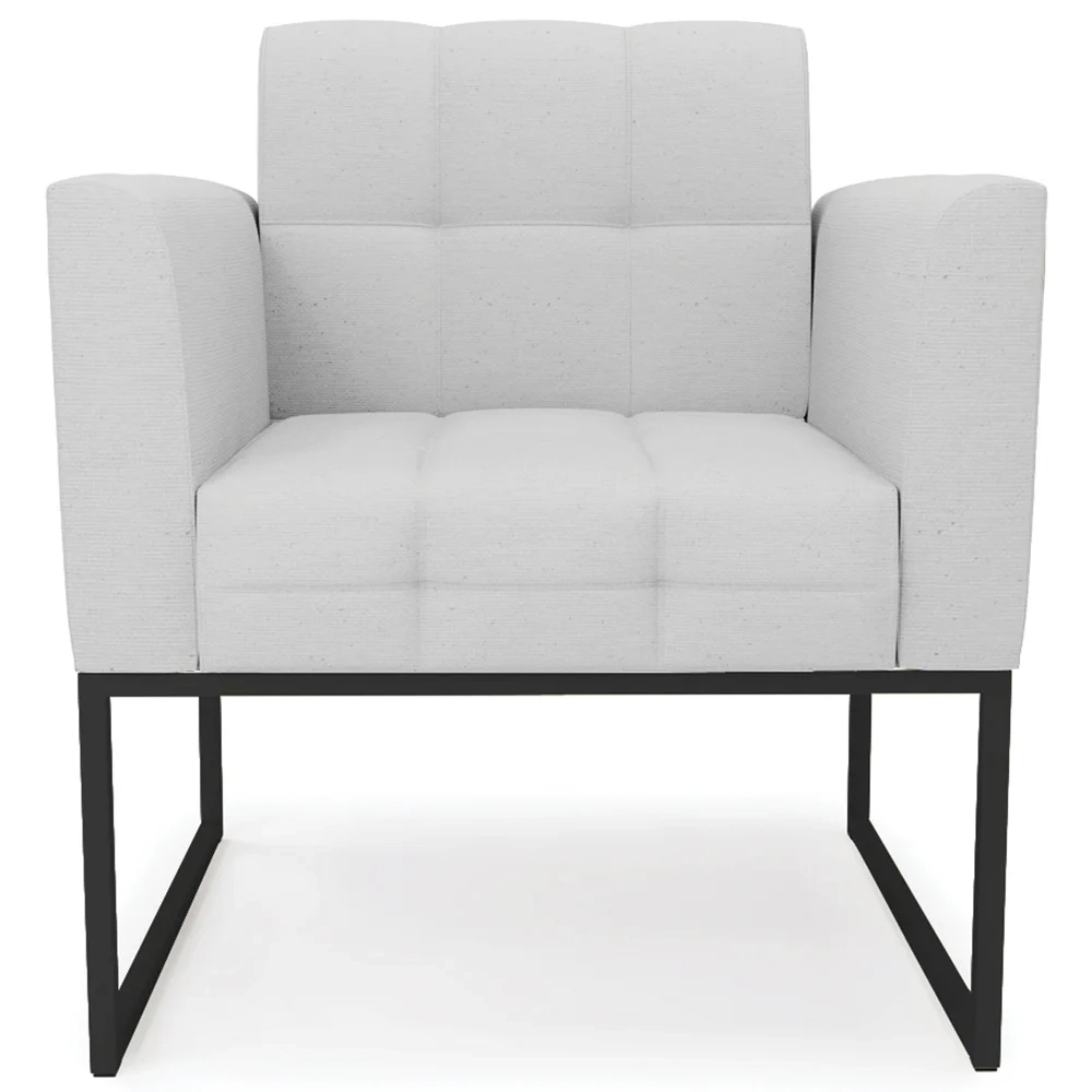 Poltrona Decorativa Base Industrial Preto Ana Linho Cinza - Ibiza