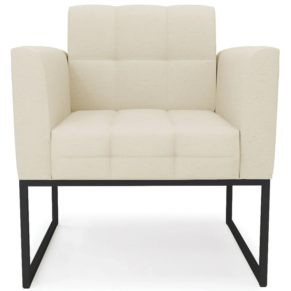 Poltrona Decorativa Base Industrial Preto Ana Linho Bege - Ibiza
