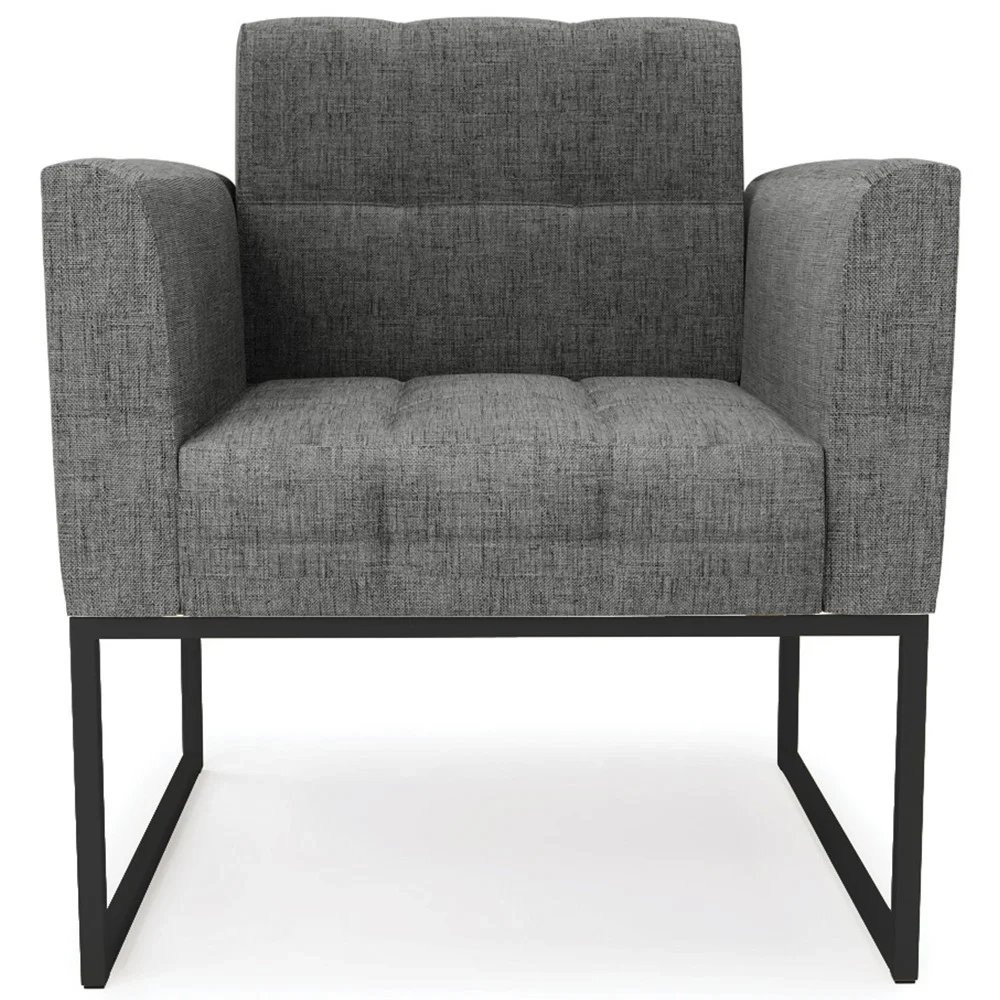 Poltrona Decorativa Base Industrial Preto Ana Linho Grafite - Ibiza