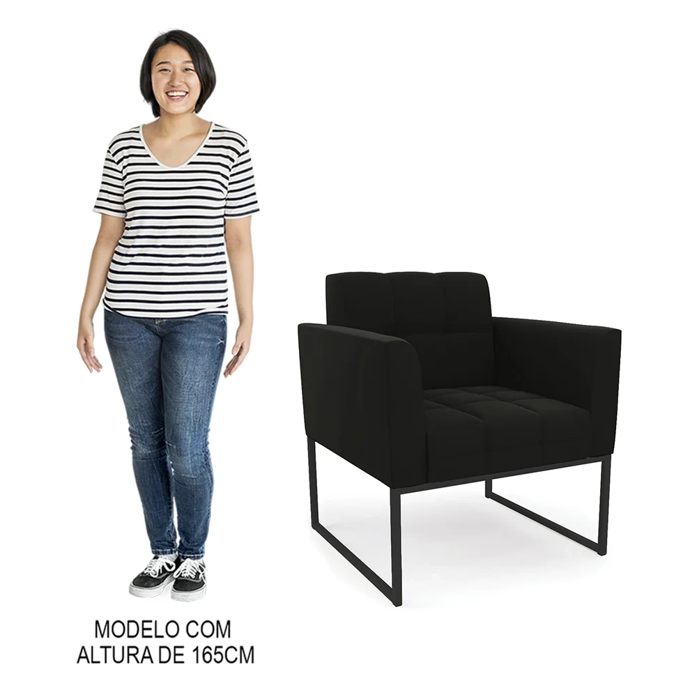 Poltrona Decorativa Base Industrial Preto Ana Suede Preto - Ibiza