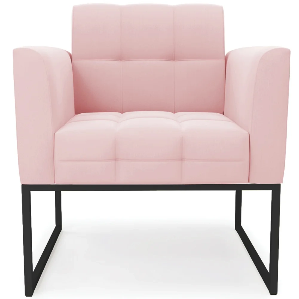 Poltrona Decorativa Base Industrial Preto Ana Suede Rosa Bebê - Ibiza