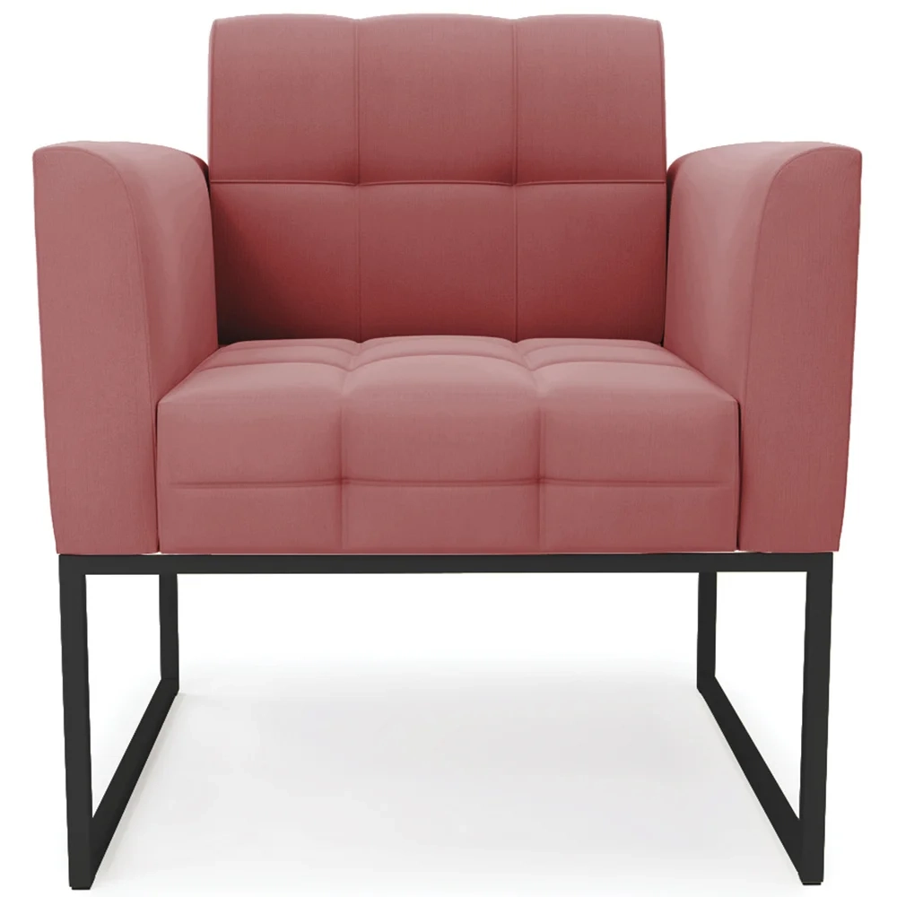 Poltrona Decorativa Base Industrial Preto Ana Suede Rosê - Ibiza