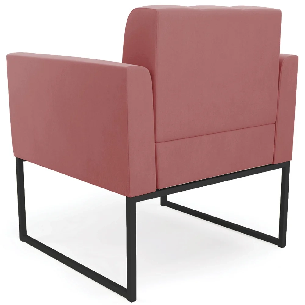 Poltrona Decorativa Base Industrial Preto Ana Suede Rosê - Ibiza