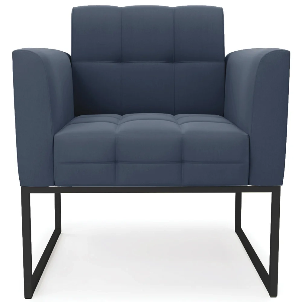 Poltrona Base Industrial Preto Kit 2 Ana Suede Azul Marinho - Ibiza