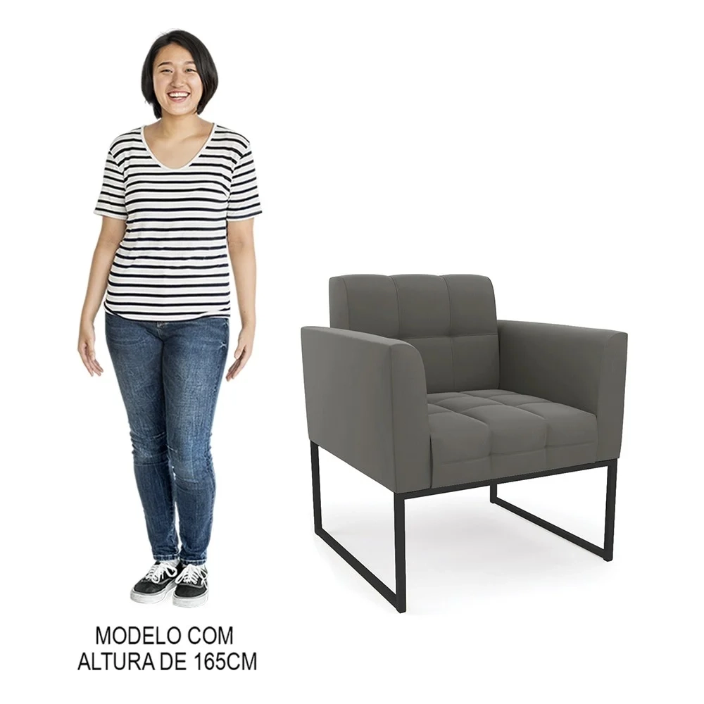 Poltrona Base Industrial Preto Kit 2 Ana Suede Grafite - Ibiza