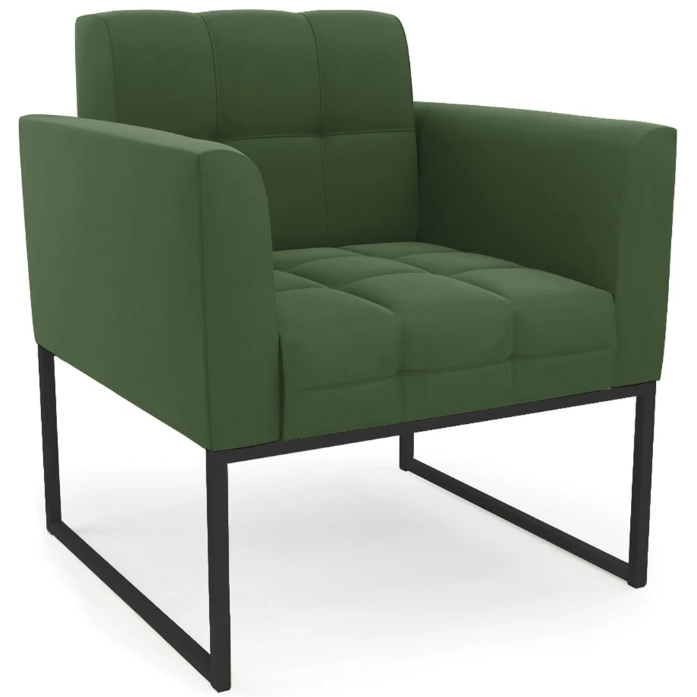 Poltrona Base Industrial Preto Kit 2 Ana Suede Verde - Ibiza