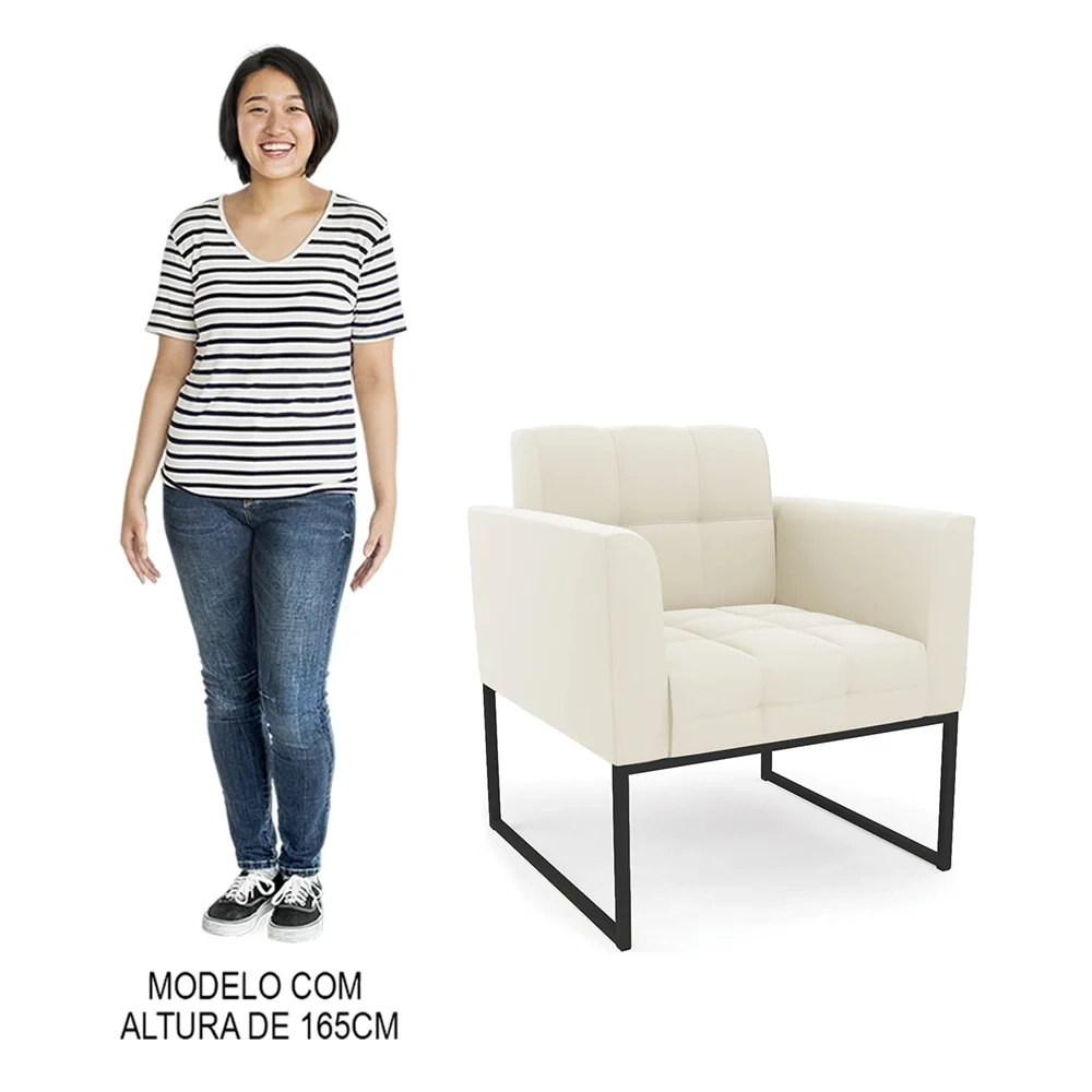 Poltrona Decorativa Base Industrial Preto Ana Veludo Bege - Ibiza