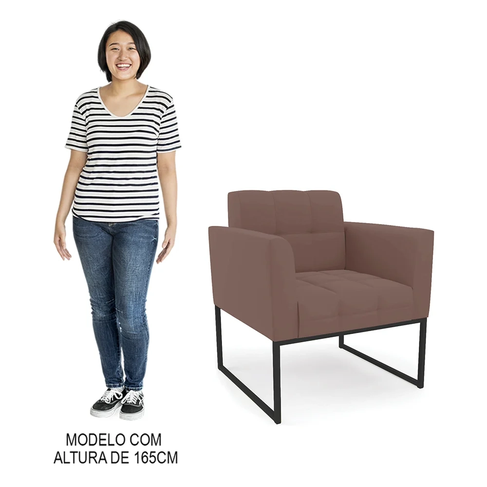 Poltrona Decorativa Base Industrial Preto Ana Veludo Rosê - Ibiza