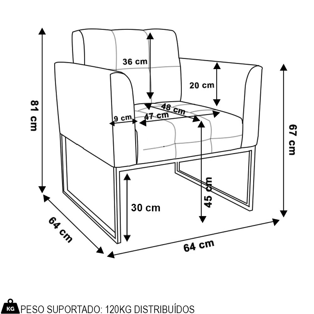 Poltrona Base Industrial Preto Kit 2 Ana Veludo Preto - Ibiza