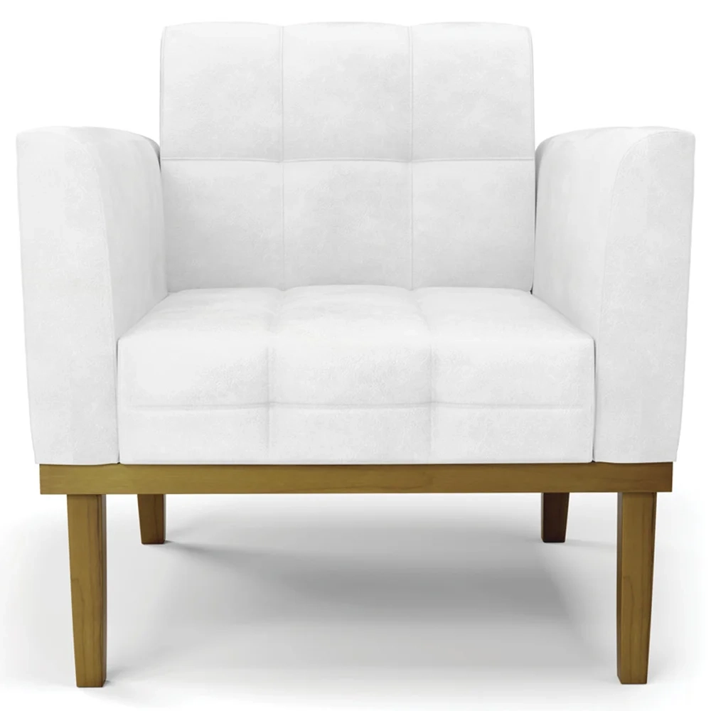 Poltrona Decorativa Base Madeira Castanho Ana Sintético PU Branco - Ibiza