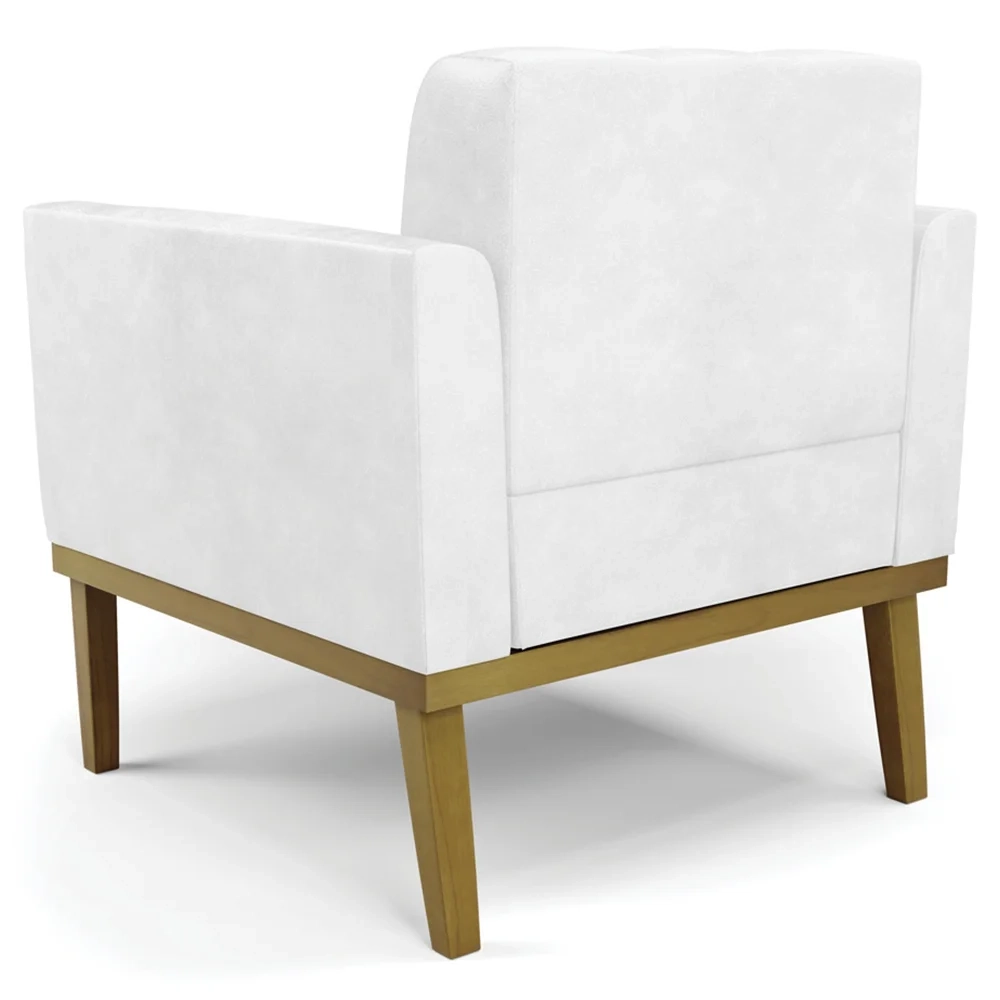 Poltrona Base Madeira Castanho Kit 2 Ana Sintético PU Branco - Ibiza