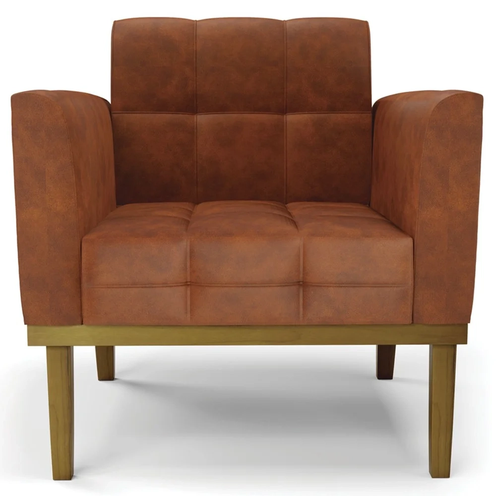 Poltrona Base Madeira Castanho Kit 2 Ana Sintético PU Nozes - Ibiza