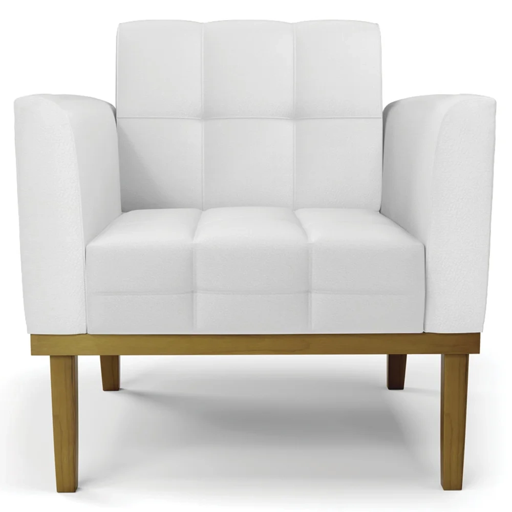 Poltrona Decorativa Base Madeira Castanho Ana Sintético Branco - Ibiza