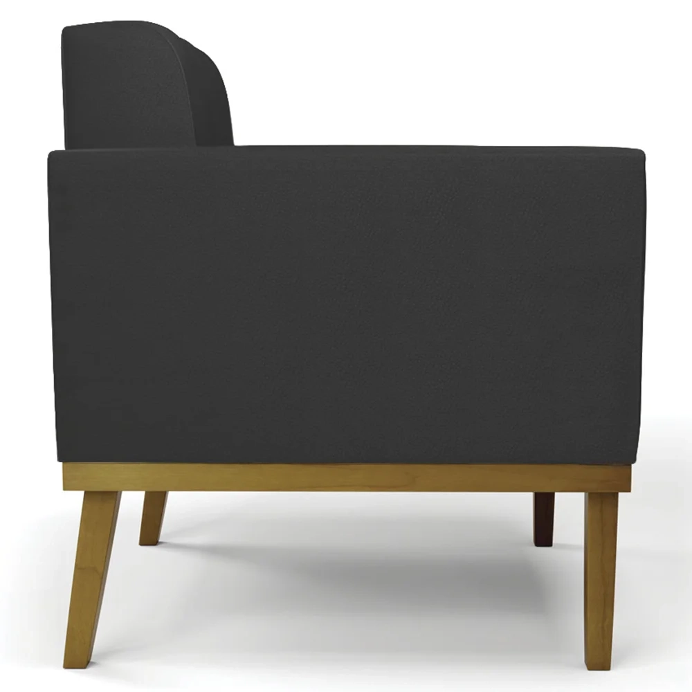 Poltrona Decorativa Base Madeira Castanho Ana Sintético Preto - Ibiza