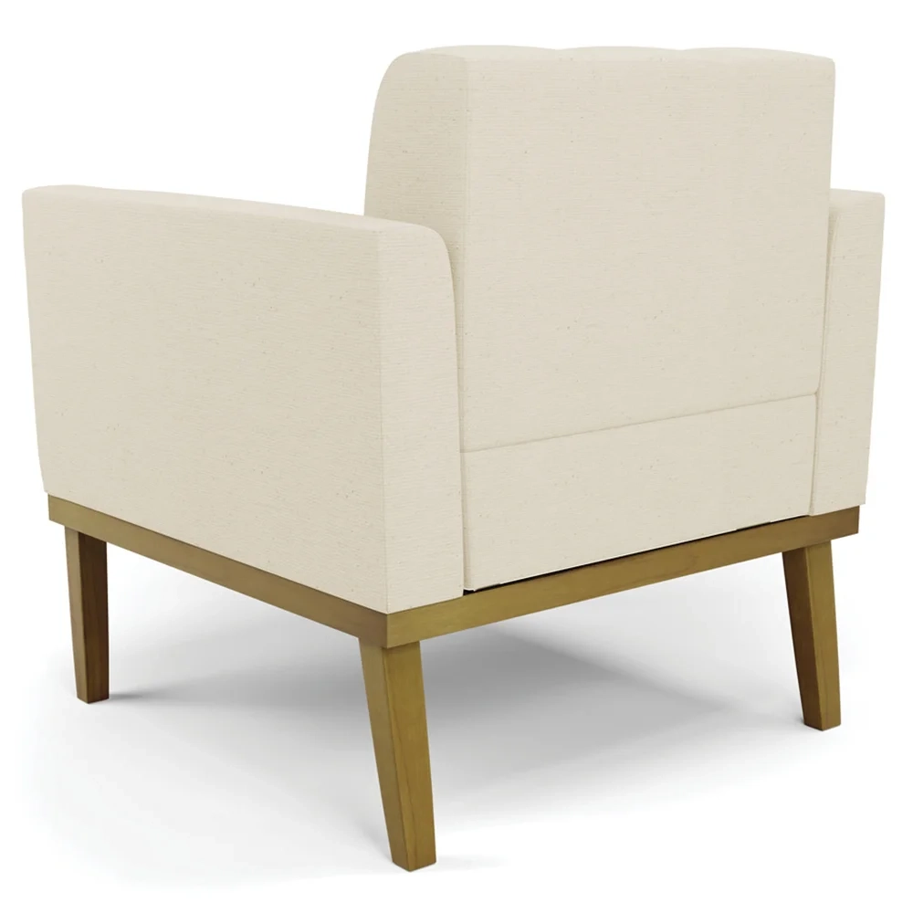 Poltrona Decorativa Base Madeira Castanho Ana Linho Bege - Ibiza