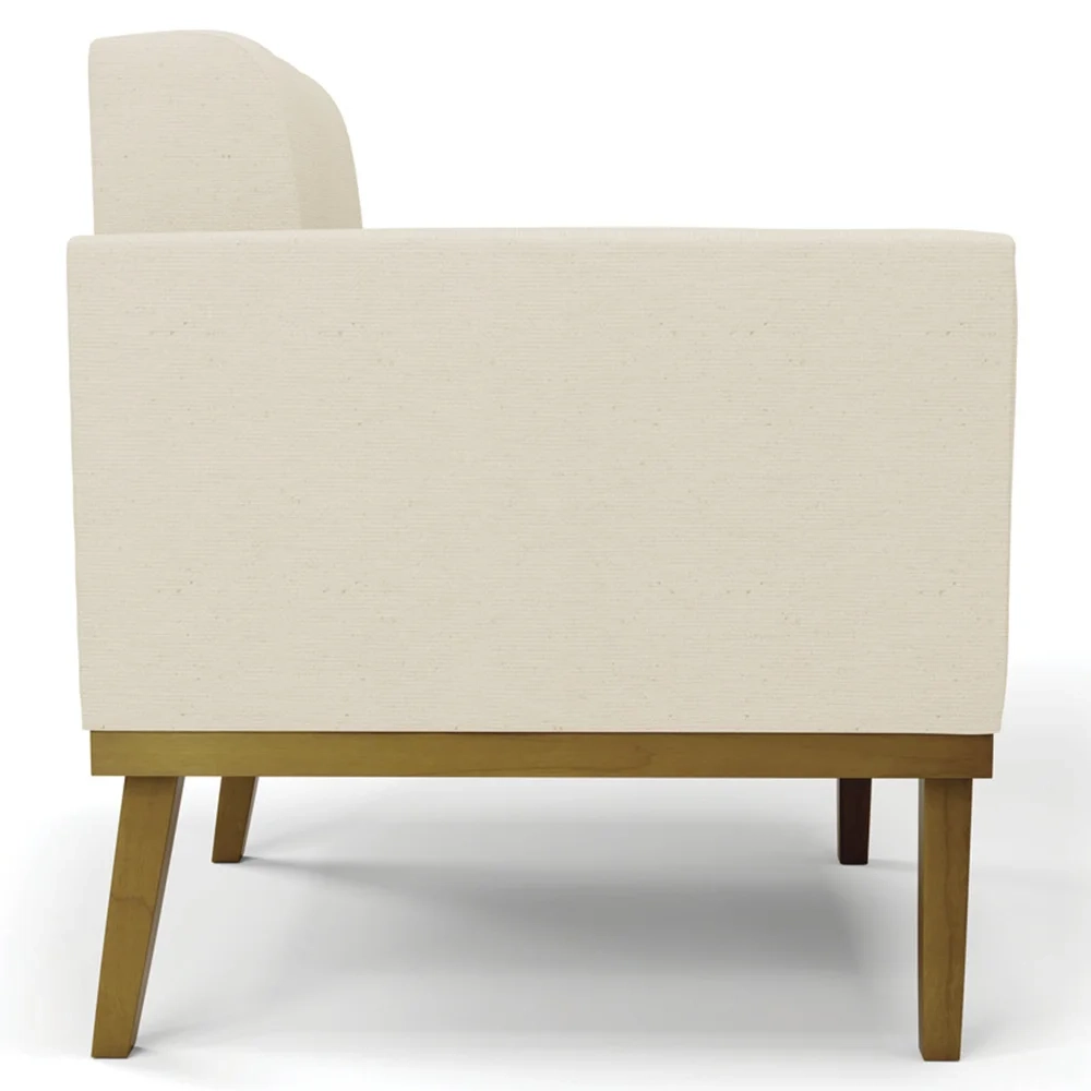 Poltrona Decorativa Base Madeira Castanho Ana Linho Bege - Ibiza