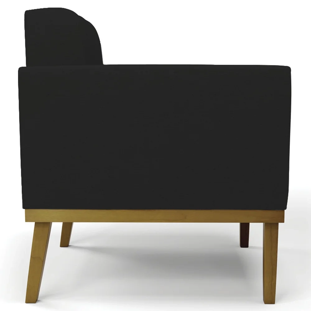 Poltrona Decorativa Base Madeira Castanho Ana Linho Preto - Ibiza