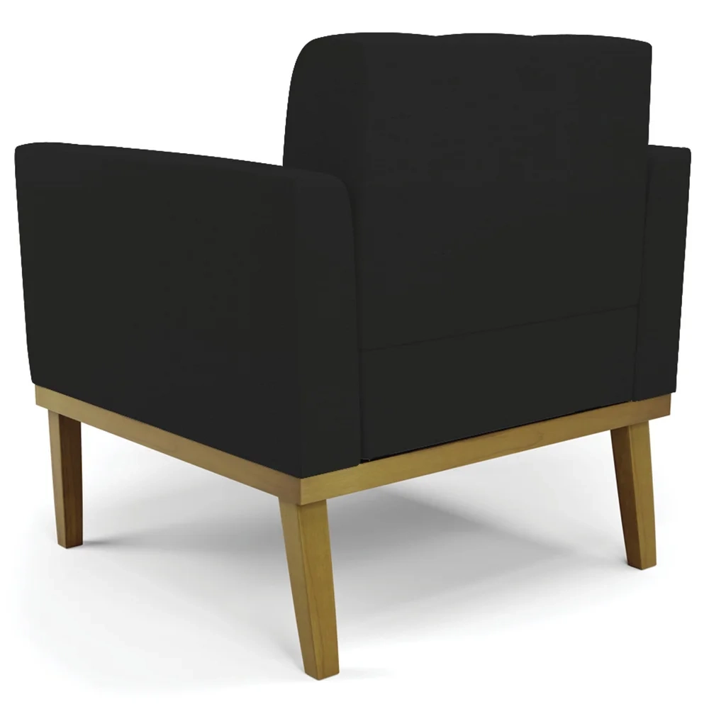 Poltrona Decorativa Base Madeira Castanho Ana Linho Preto - Ibiza