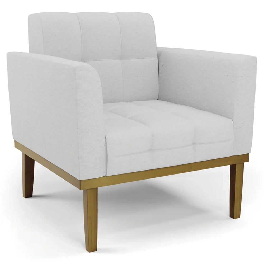 Poltrona Base Madeira Castanho Kit 2 Ana Linho Cinza - Ibiza