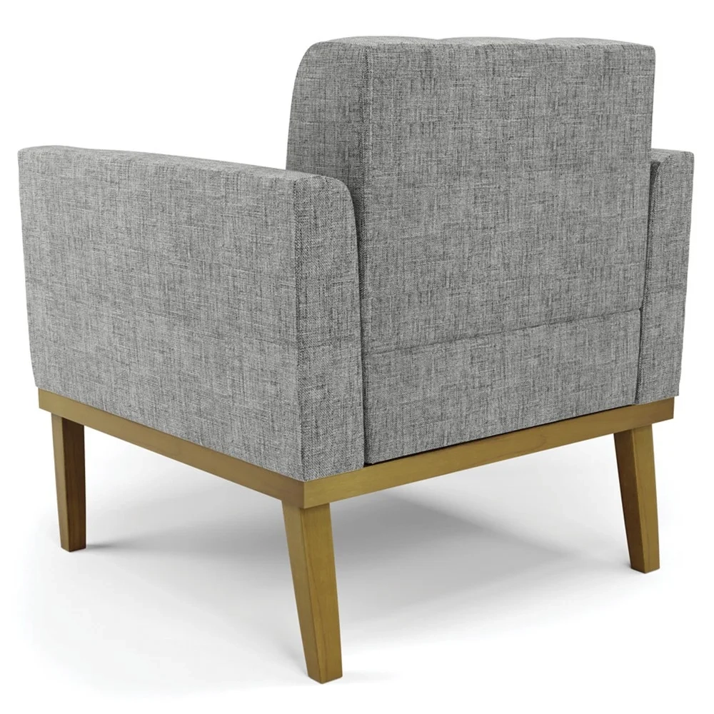 Poltrona Base Madeira Castanho Kit 2 Ana Linho Grafite - Ibiza