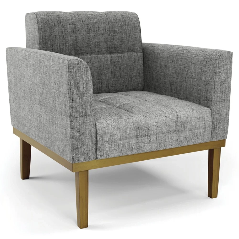 Poltrona Base Madeira Castanho Kit 2 Ana Linho Grafite - Ibiza