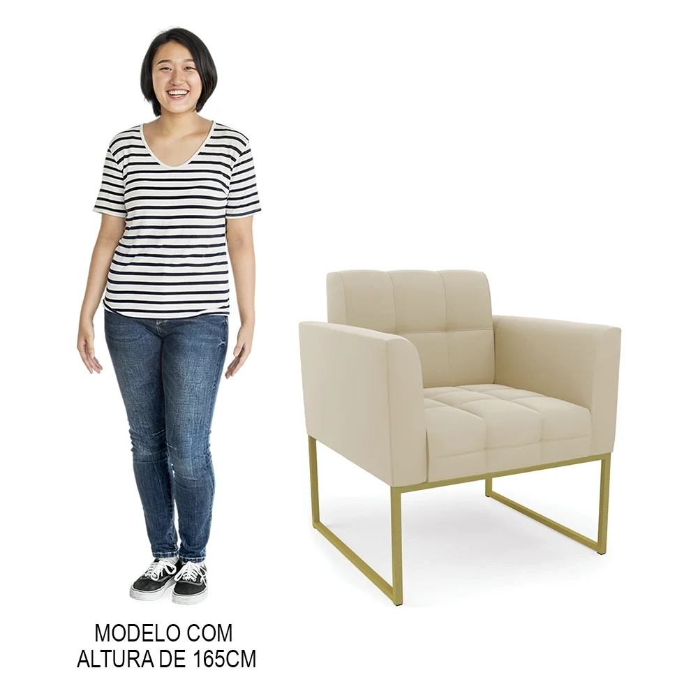 Poltrona Base Industrial Dourado Kit 2 Ana Suede Bege - Ibiza