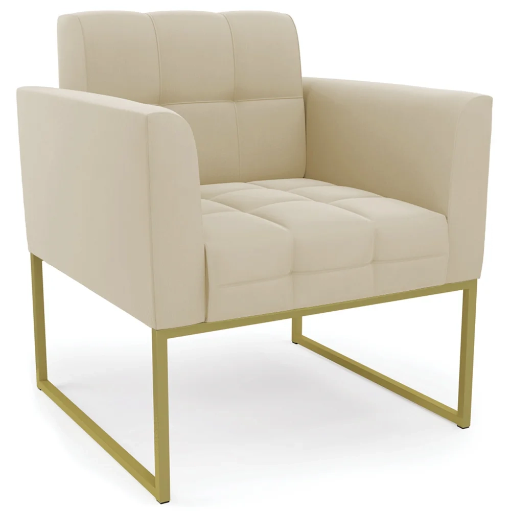 Poltrona Base Industrial Dourado Kit 2 Ana Suede Bege - Ibiza