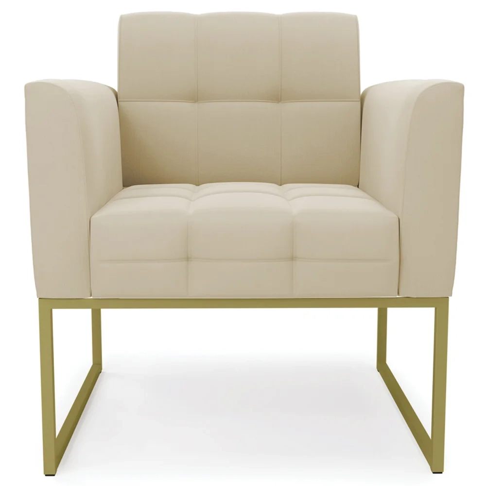 Poltrona Base Industrial Dourado Kit 2 Ana Suede Bege - Ibiza