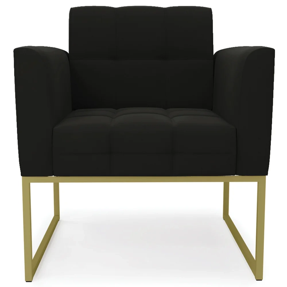 Poltrona Base Industrial Dourado Kit 2 Ana Suede Preto - Ibiza