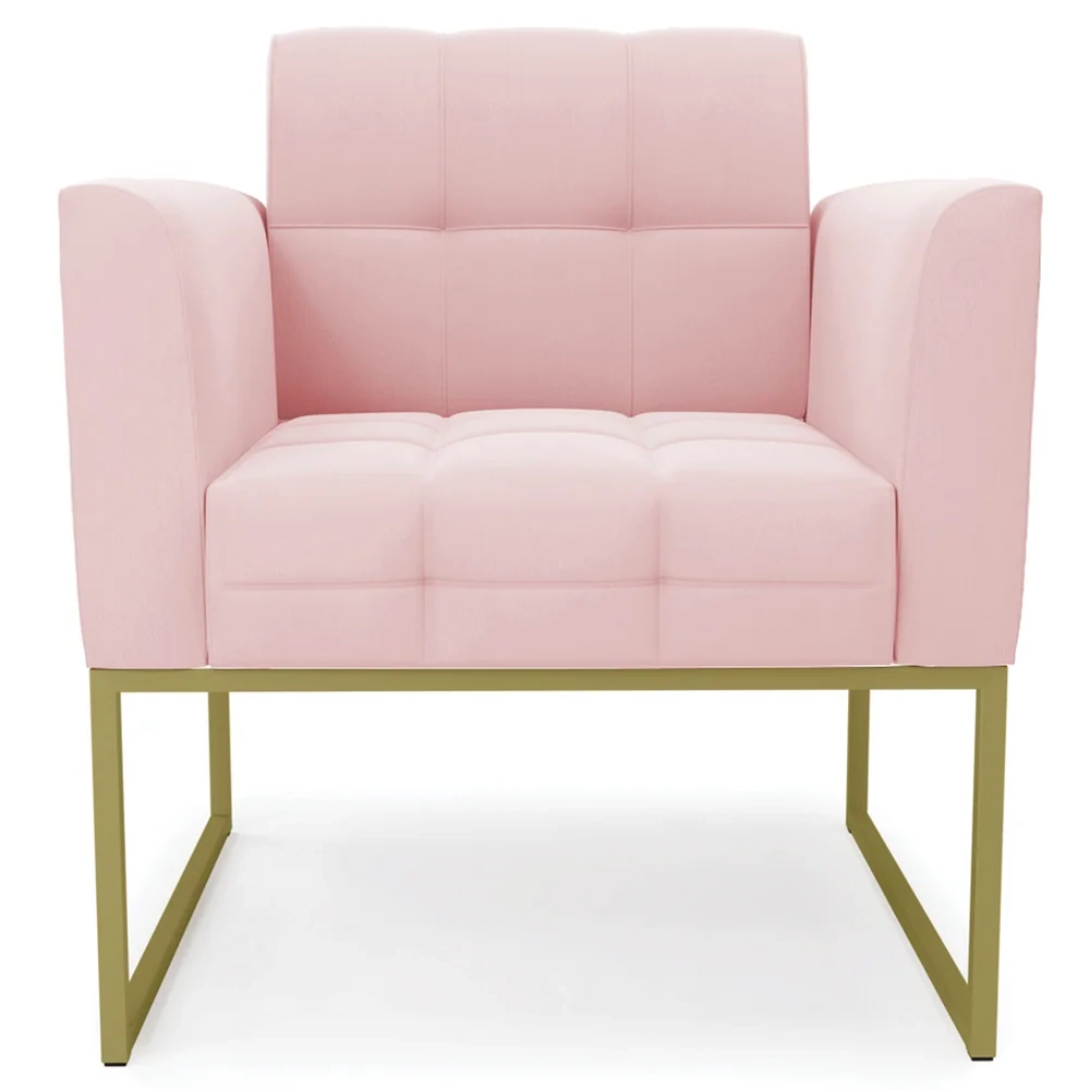 Poltrona Base Industrial Dourado Kit 2 Ana Suede Rosa Bebê - Ibiza