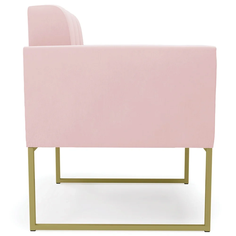 Poltrona Base Industrial Dourado Kit 2 Ana Suede Rosa Bebê - Ibiza