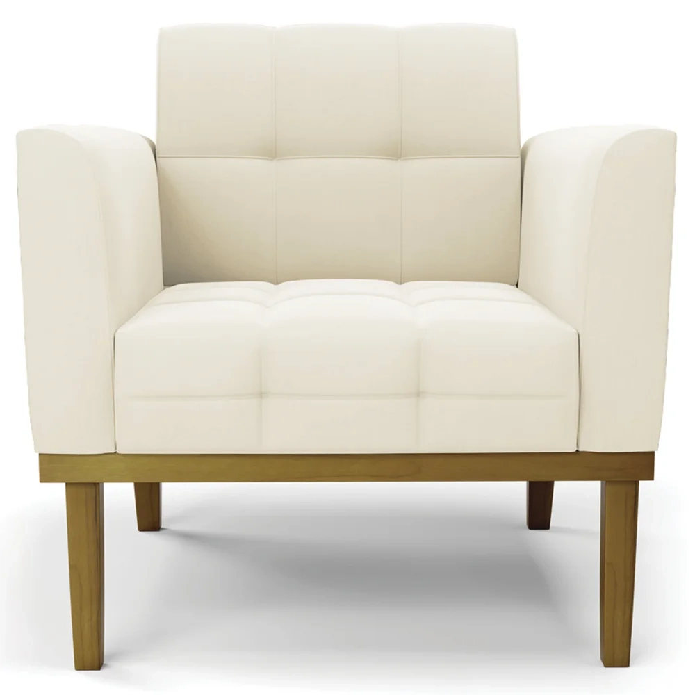 Poltrona Decorativa Base Madeira Castanho Ana Veludo Bege - Ibiza