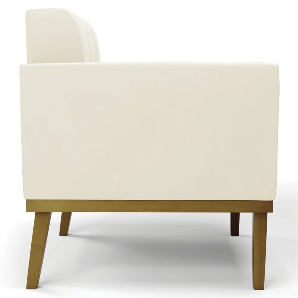 Poltrona Decorativa Base Madeira Castanho Ana Veludo Bege - Ibiza