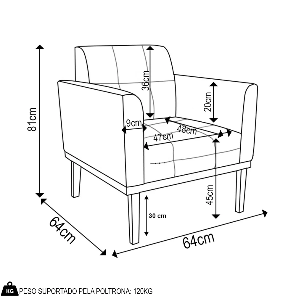 Poltrona Decorativa Base Madeira Castanho Ana Veludo Rosê - Ibiza