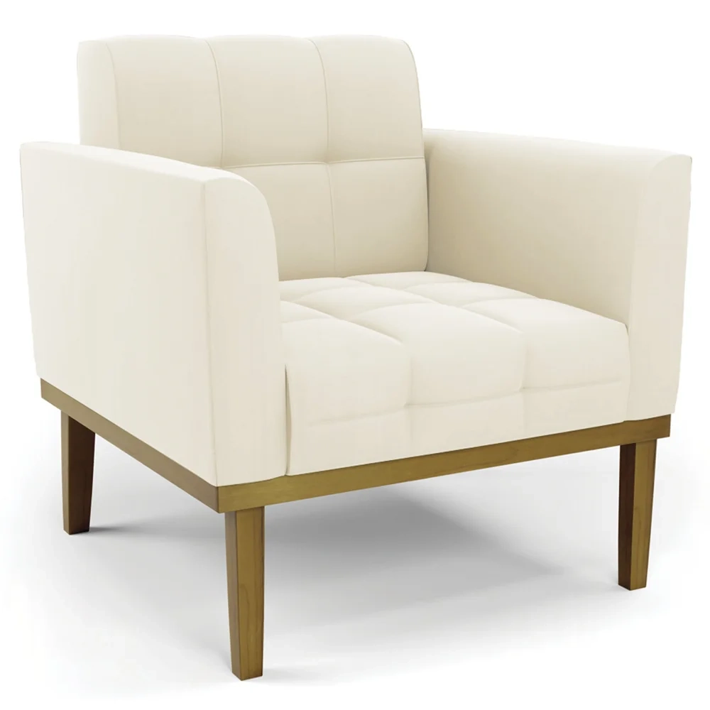 Poltrona Base Madeira Castanho Kit 2 Ana Veludo Bege - Ibiza