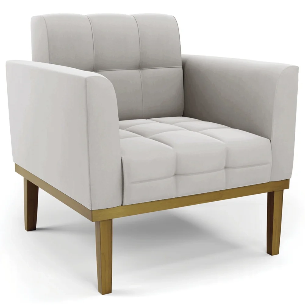 Poltrona Base Madeira Castanho Kit 2 Ana Veludo Cinza - Ibiza