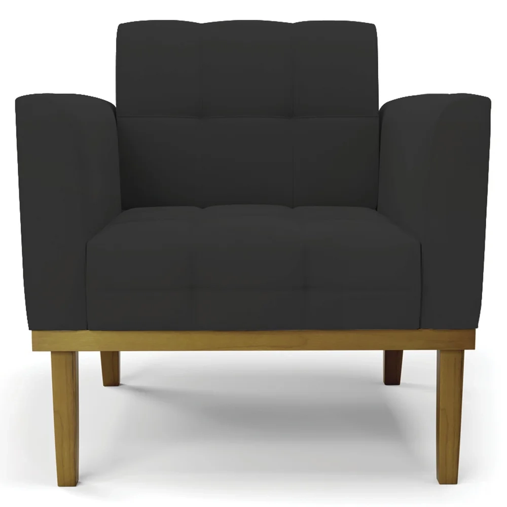 Poltrona Base Madeira Castanho Kit 2 Ana Veludo Preto - Ibiza