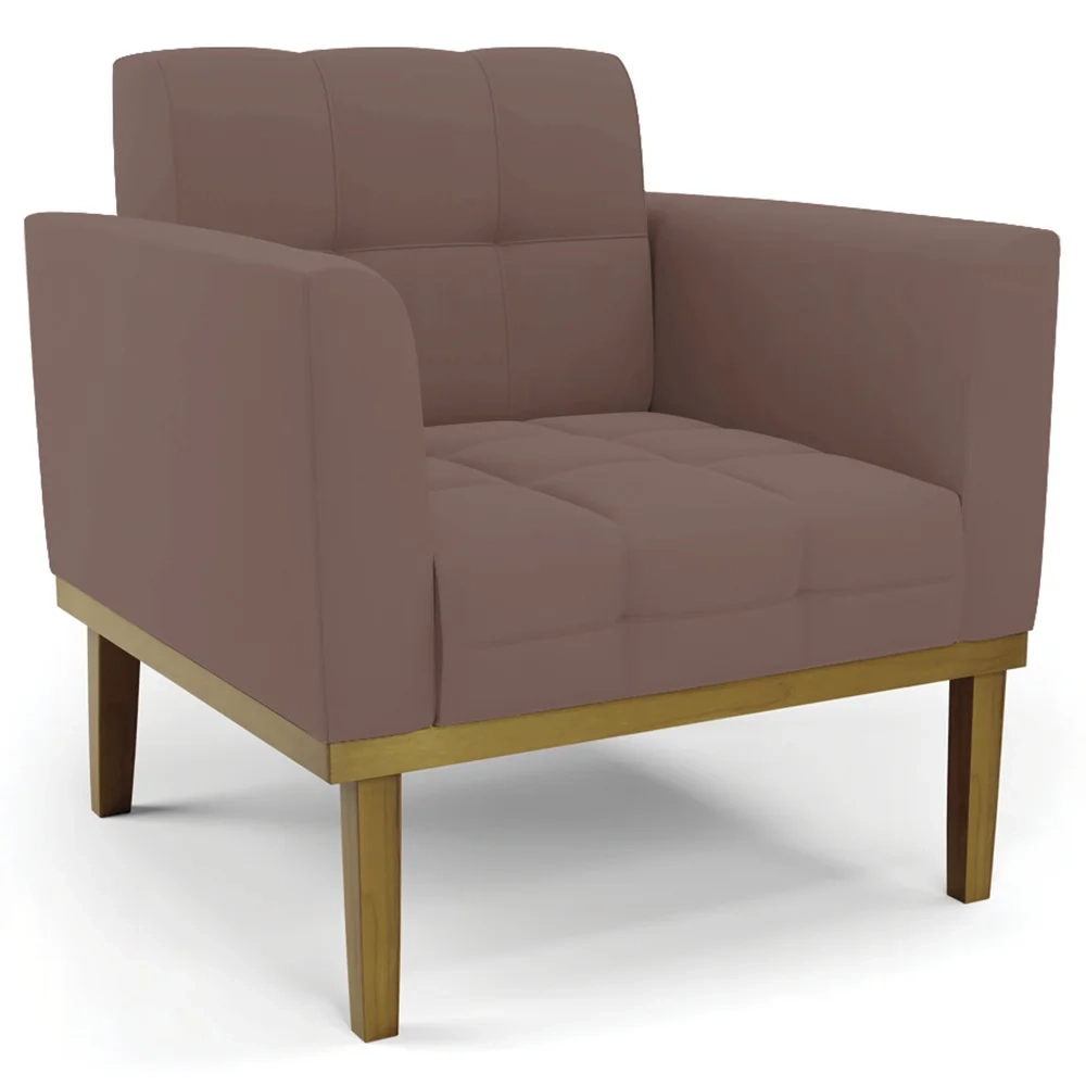 Poltrona Base Madeira Castanho Kit 2 Ana Veludo Rosê - Ibiza