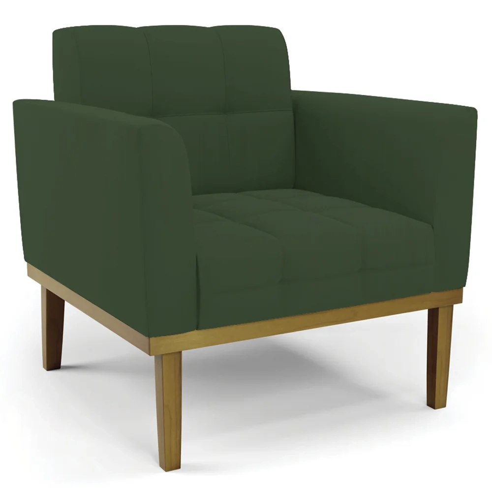 Poltrona Base Madeira Castanho Kit 2 Ana Veludo Verde - Ibiza