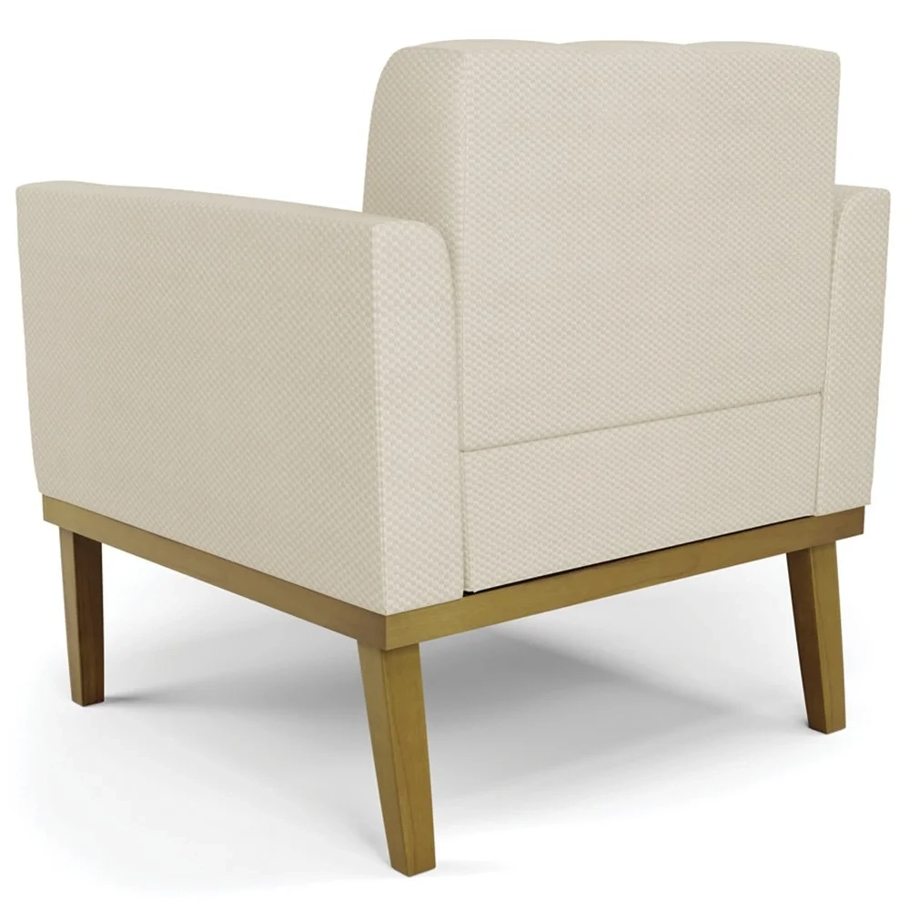 Poltrona Decorativa Base Madeira Castanho Ana Veludo Luxo Off White - Ibiza